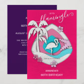 トロピカル フラミンゴ 60歳の誕生日をお祝いしよう 招待状 (正面/裏面)