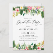 トロピカル フラワーとグリーンの卒業パーティー 招待状 (正面)