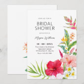トロピカル フラワーのブライダル シャワー 招待状 (正面/裏面)