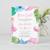 トロピカル フラワーのルアウ ガール ベビーシャワー 招待状 (スタンド正面)