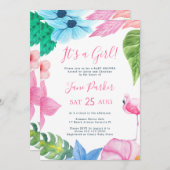 トロピカル フラワーのルアウ ガール ベビーシャワー 招待状 (正面/裏面)