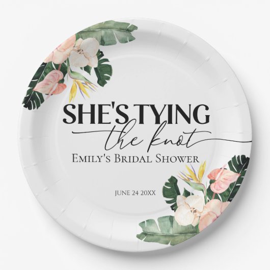 トロピカル フラワーの彼女は結婚する ブライダル シャワー ペーパープレート (正面)