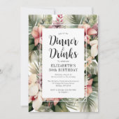 トロピカル フラワーの30歳誕生日ディナー＆ドリンク 招待状 (正面)