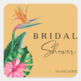 トロピカル フラワーの ブライダル シャワー スクエアシール