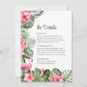 トロピカル フラワーズ アンド フラミンゴ ウェディング ディテール カード (正面)