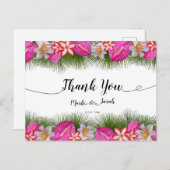 トロピカル フラワーズ アンド リーブス カリグラフィー サンクスユー ポストカード (正面/裏面)