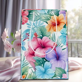 トロピカル フラワーズ アンド リーブス ミディアムペーパーバッグ