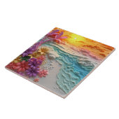 トロピカル フラワーズ ウィズ ビーチ サンセット タイル (側面)