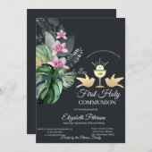 トロピカル フラワーズ チャリス 初めての聖体拝領   招待状 (正面/裏面)