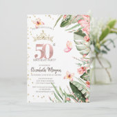 トロピカル フラワーズ リーフ ダイヤモンド 50歳の誕生日 招待状 (スタンド正面)