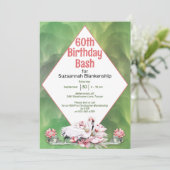 トロピカル フラワー & フラミンゴ カスタム セレブレーション 招待状 (スタンド正面)