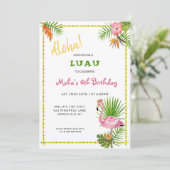 トロピカル フラワー & フラミンゴ バースデー ルアウ 招待状 (スタンド正面)