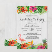トロピカル フラワー フレア フラミンゴ ルアウ ブライズルーム パーティ 招待状 (正面/裏面)