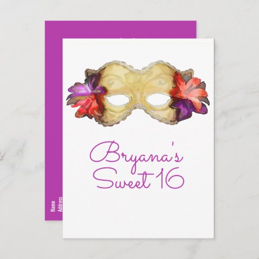 トロピカル フラワー マスケレード マスク セーブ ザ デート 案内ポストカード (正面/裏面)