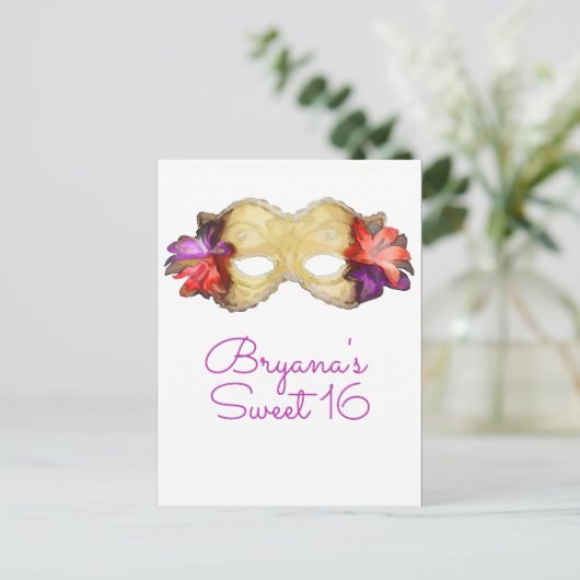 トロピカル フラワー マスケレード マスク セーブ ザ デート 案内ポストカード (スタンド正面)