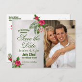 トロピカル フラワー＆リーフ ウェディング セーブ・ザ・デート 案内ポストカード (正面/裏面)