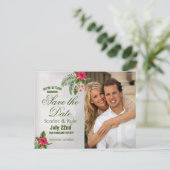 トロピカル フラワー＆リーフ ウェディング セーブ・ザ・デート 案内ポストカード (スタンド正面)