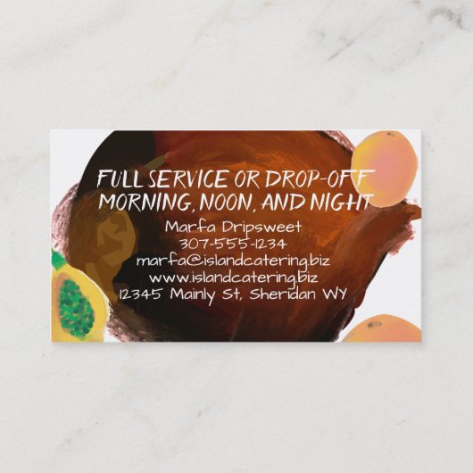 トロピカル・フルーツのシェフのケイタリングビジネスカード 名刺 (裏面)