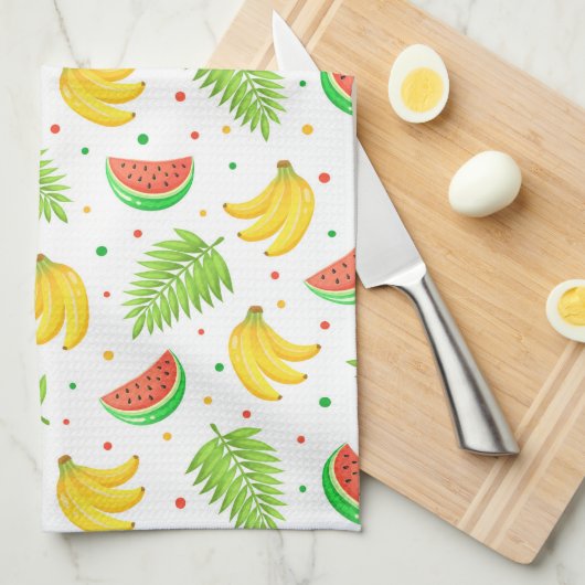 トロピカル・フルーツの水玉模様パターン キッチンタオル (四つ折り)