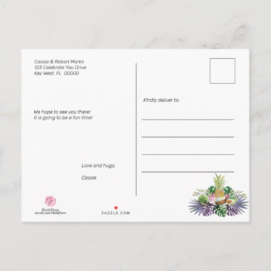 トロピカル・フルーツの緑の草木の夏の第18誕生会 インビテーションポストカード (裏面)