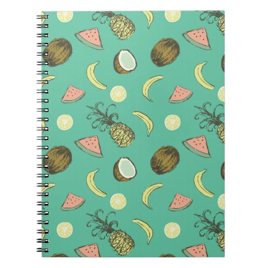 トロピカル・フルーツの落書きパターン ノートブック (正面)