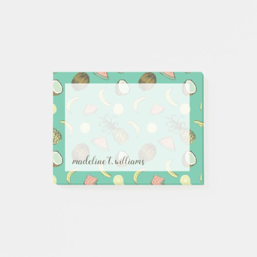 トロピカル・フルーツの落書きパターン ポストイット (正面)