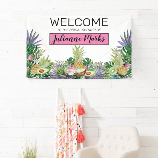トロピカル・フルーツ|の緑の草木の夏のブライダルシャワー 横断幕 (インサイチュ)