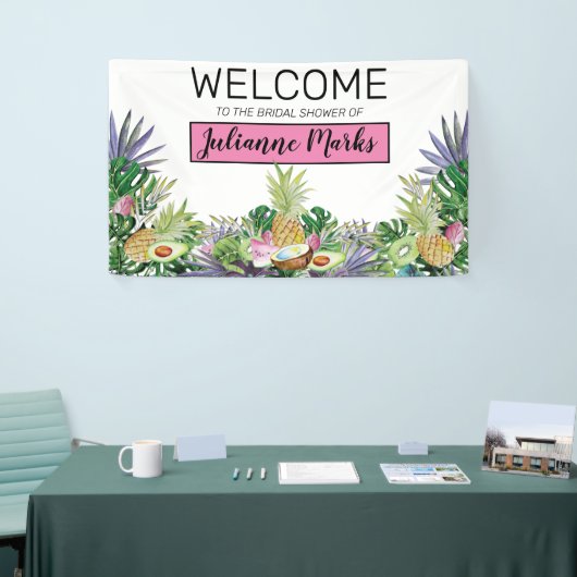 トロピカル・フルーツ|の緑の草木の夏のブライダルシャワー 横断幕 (トレードショー)