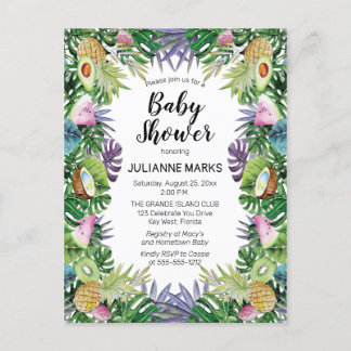 トロピカル・フルーツ|の緑の草木の夏のベビーシャワー インビテーションポストカード