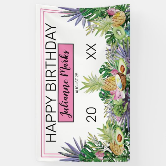 トロピカル・フルーツ|の緑の草木の夏の誕生会 横断幕 (縦)
