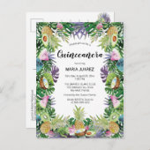 トロピカル・フルーツ|の緑の草木の日没Quinceañera インビテーションポストカード (正面/裏面)