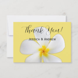 トロピカル フローラル, イエローの背景に白いプルメリア, ウェディング サンキューカード