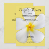 トロピカル フローラル, イエローの背景に白いプルメリア, カップル 招待状 (正面/裏面)