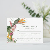 トロピカル フローラル ウェディング ご飯の選択 出欠カード (スタンド正面)