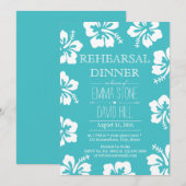 トロピカル フローラル ウェディング ターコイズ リハーサル ディナー 招待状 (正面/裏面)