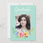 トロピカル フローラル ウォーターカラー フォト 卒業 招待状 (正面)