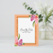 トロピカル フローラル コーラル オレンジ & ゴールド セーブ・ザ・デート 案内ポストカード (スタンド正面)