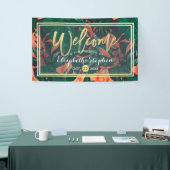 トロピカル フローラル＆ゴールド フォイル フレーム ウェディング ウェルカム 横断幕 (トレードショー)