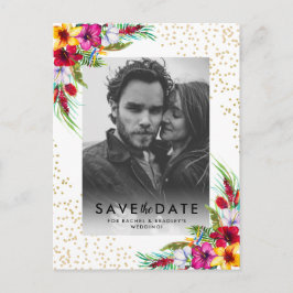 トロピカル フローラル ゴールド フォト ウェディング セーブ ザ デート インビテーションポストカード