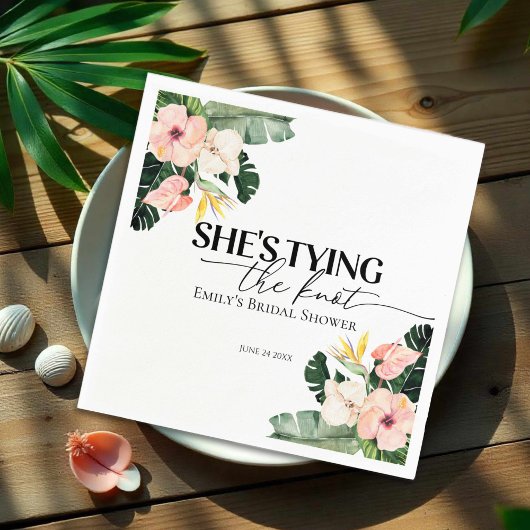 トロピカル フローラル シーズ・タイイング・ザ・ノット ブライダル シャワー スタンダードカクテルナプキン