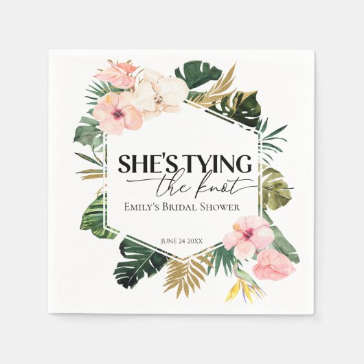 トロピカル フローラル シーズ 彼女は結婚する ブライダル シャワー スタンダードカクテルナプキン (正面)