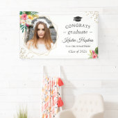 トロピカル フローラル ジオメトリック フォト 卒業パーティー 横断幕 (インサイチュ)