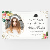 トロピカル フローラル ジオメトリック フォト 卒業パーティー 横断幕 (横)