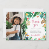 トロピカル フローラル ジャングル 動物 子ども 誕生日 フォト サンキューカード (正面)