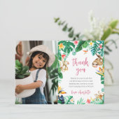 トロピカル フローラル ジャングル 動物 子ども 誕生日 フォト サンキューカード (スタンド正面)