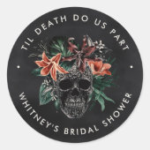 トロピカル フローラル スカル ハロウィン ブライダル シャワー ラウンドシール (正面)