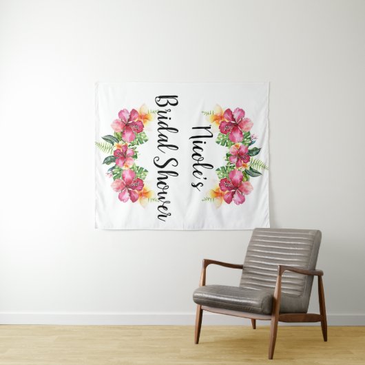 トロピカル フローラル ハイビスカス ボタニカル ルアウ 背景 タペストリー (インサイチュ(横))