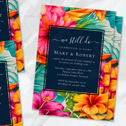 トロピカル フローラル ハイビスカス 私たちは誓いを新たに更新します 招待状