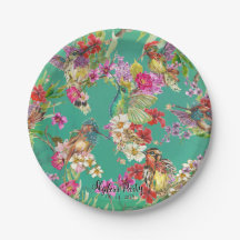 トロピカル フローラル ハミングバード ウォーターカラー パーティー