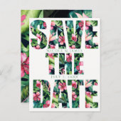 トロピカル フローラル ハワイアン ウェディング セーブ ザ デート 案内ポストカード (正面/裏面)